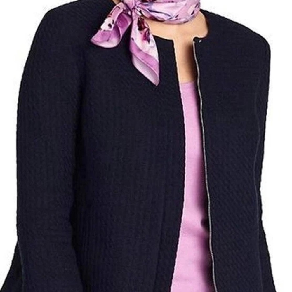 Talbots Navy Blue Cotton Woven Textured Zip Front Blazer Size 8